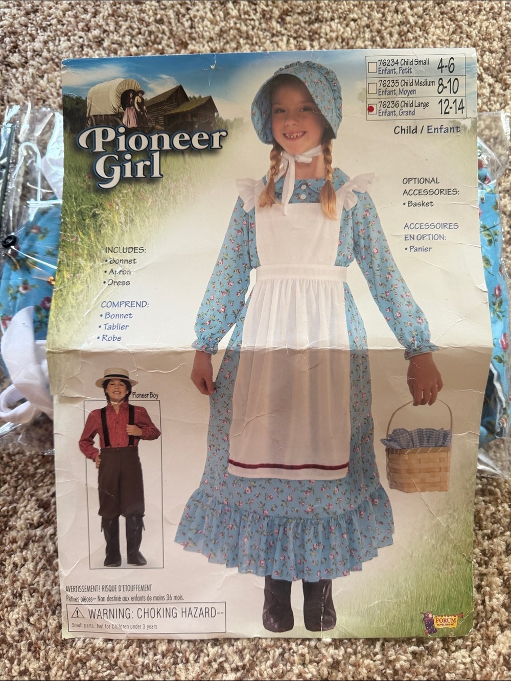 Pioneer Girl bonnet apron dress costume Halloween child large